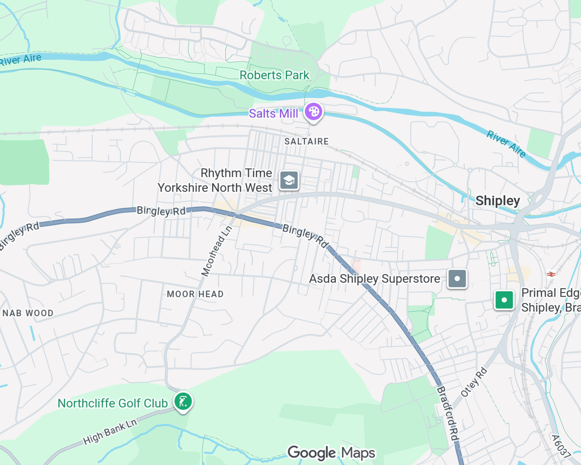 Coverage map showing Saltaire and Shipley for walks, pet sits and home visits.